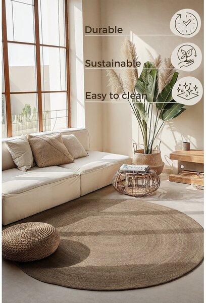 Szarobeżowy okrągły dywan z juty dwustronny ø 100 cm Braided – Hanse Home