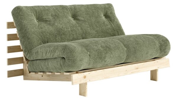 Zielona sztruksowa rozkładana sofa 140 cm Roots – Karup