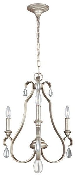 Srebrny żyrandol DeWitt - 3 ramiona, dekoracyjne kryształki
