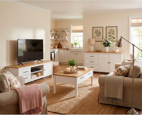 Biała szafka pod TV z litego drewna sosnowego 158x47 cm Miranda – Marckeric