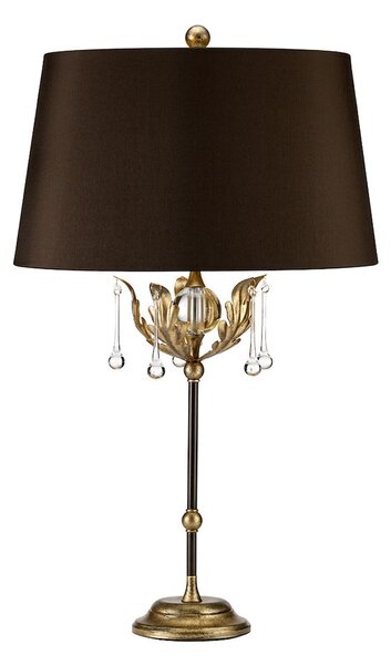 Klasyczna lampa stołowa Amarilli - złota, zdobiona podstawa, ciemnobrązowy abażur