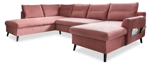 Różowa aksamitna rozkładana sofa w kształcie litery "U" Miuform Stylish Stan, lewostronna