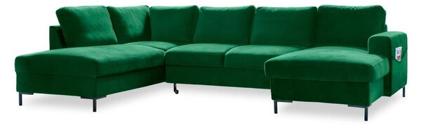 Zielona aksamitna rozkładana sofa w kształcie litery "U" Miuform Lofty Lilly, lewostronna