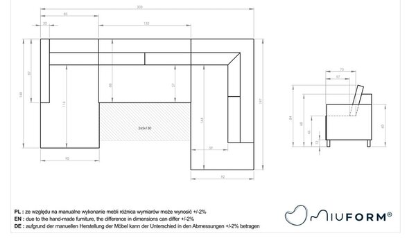 Musztardowożółta aksamitna rozkładana sofa w kształcie litery "U" Miuform Lofty Lilly, prawostronna