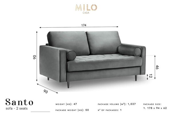 Różowa aksamitna sofa Milo Casa Santo, 174 cm