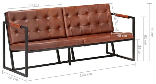 Brązowa sofa 3-osobowa ze skóry koziej K3-S88