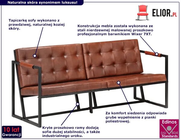Brązowa sofa 3-osobowa ze skóry koziej K3-S88