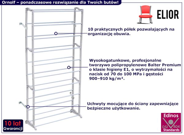 Biały stojak na buty z 10 półkami P8-N69