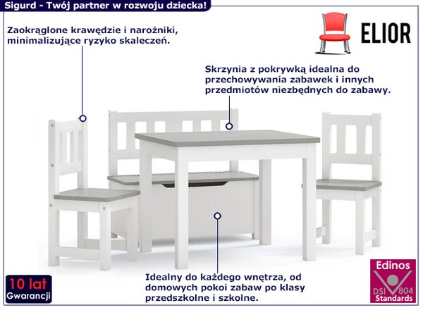 Biało-szary stolik z krzesełkami dla dziecka A2-C20