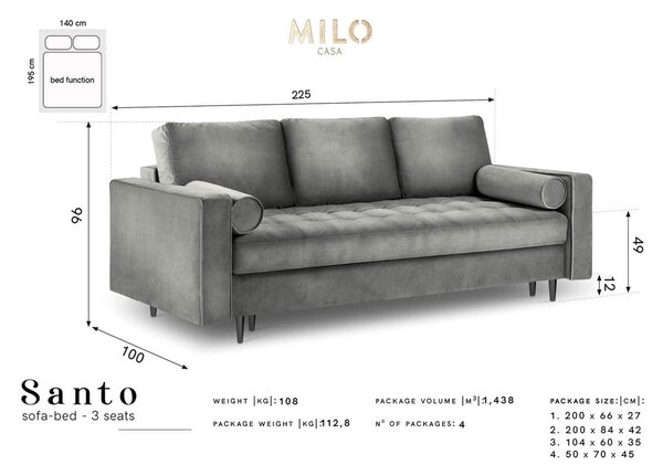 Niebieska aksamitna rozkładana sofa Milo Casa Santo
