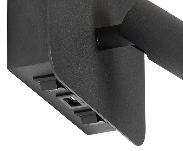 Lampa ścienna czarna w tym LED z USB i lampką do czytania z przełącznikiem - Robin