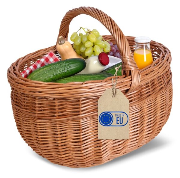 Kosz Piknikowy Wiklinowy | CREATIVE HOME | z Uchwytem i Oplotem 44x33x36cm | Naturalny Brąz