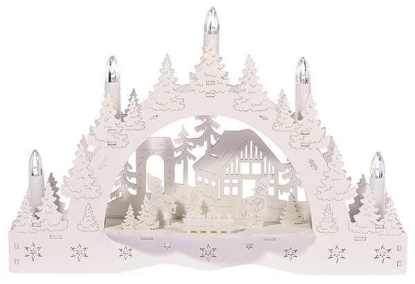 Świecznik świąteczny LED Zimowa kraina, domek i bałwan, 35 x 23 x 7,5 cm