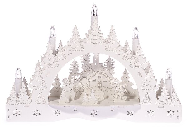 Świecznik świąteczny LED Zimowa kraina, kościół i karmnik, 35 x 23 x 7,5 cm