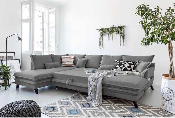 Szara rozkładana sofa w kształcie litery "U" Miuform Charming Charlie, lewostronna