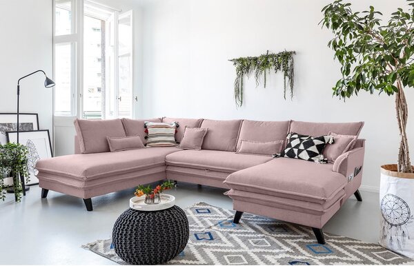 Pudroworóżowa rozkładana sofa w kształcie litery "U" Miuform Charming Charlie, lewostronna