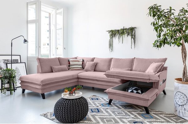 Pudroworóżowa rozkładana sofa w kształcie litery "U" Miuform Charming Charlie, lewostronna