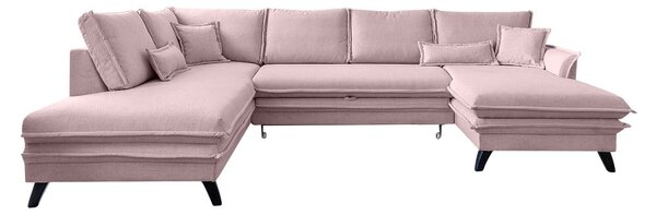 Pudroworóżowa rozkładana sofa w kształcie litery "U" Miuform Charming Charlie, lewostronna