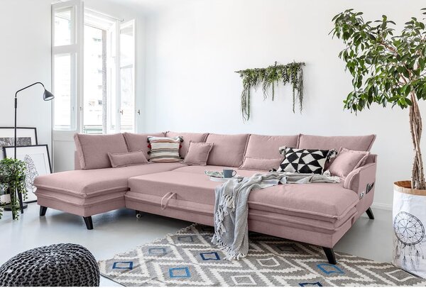Pudroworóżowa rozkładana sofa w kształcie litery "U" Miuform Charming Charlie, lewostronna