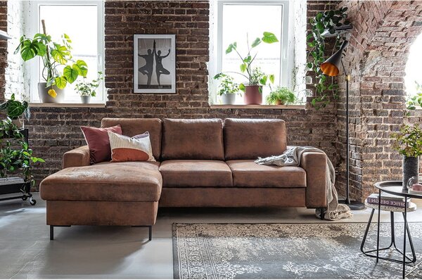 Brązowy narożnik rozkładany z imitacji skóry Miuform Lofty Lilly Vintage, lewostronny