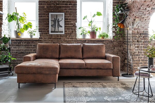 Brązowy narożnik rozkładany z imitacji skóry Miuform Lofty Lilly Vintage, lewostronny