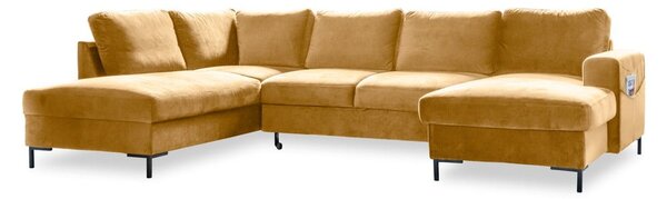 Musztardowożółta aksamitna rozkładana sofa w kształcie litery "U" Miuform Lofty Lilly, lewostronna