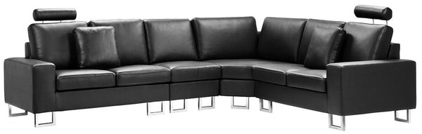 Narożnik lewostronny sofa skórzana regulowane zagłówki czarny Stockholm Beliani