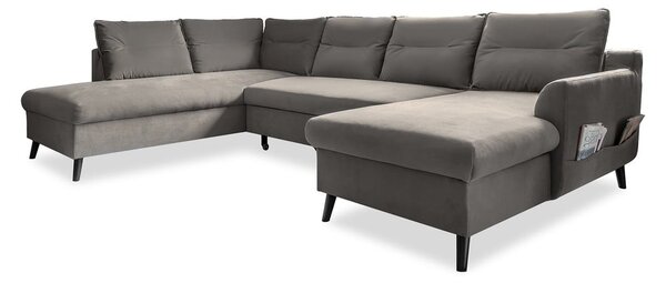 Ciemnoszara aksamitna rozkładana sofa w kształcie litery "U" Miuform Stylish Stan, lewostronna