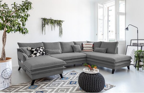 Ciemnoszara rozkładana sofa w kształcie litery "U" Miuform Charming Charlie, prawostronna