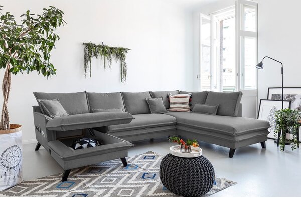 Ciemnoszara rozkładana sofa w kształcie litery "U" Miuform Charming Charlie, prawostronna