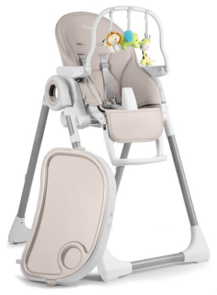 Nukido 700503-7250 Krzesło do karmienia Belo ze stolikiem i leżaczek + łuk z zabawkami, kolor szary