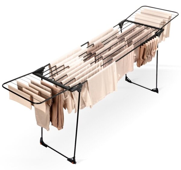 Suszarka na pranie metalowa czarna rozsuwana XXL 204-260x56x103 cm