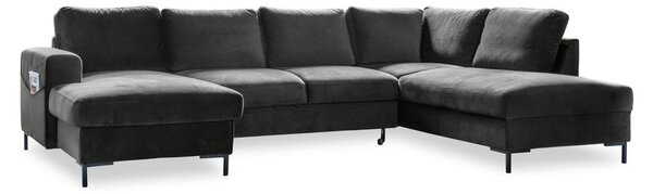 Ciemnoszara aksamitna rozkładana sofa w kształcie litery "U" Miuform Lofty Lilly, prawostronna