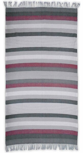 Ręcznik kąpielowy Fouta z frędzlami Stripes red, 90 x 170 cm