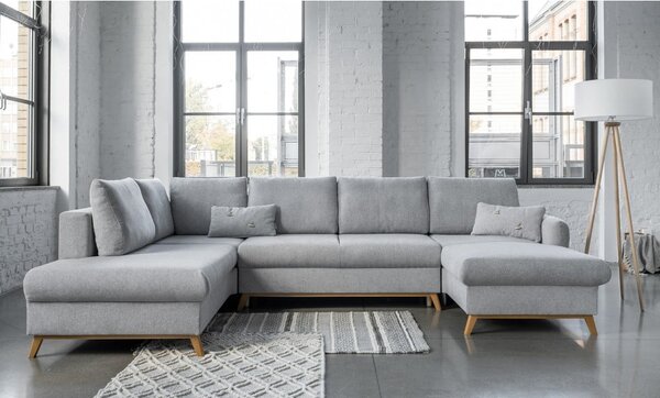 Jasnoszara rozkładana sofa w kształcie litery "U" Miuform Scandic Lagom, lewostronna