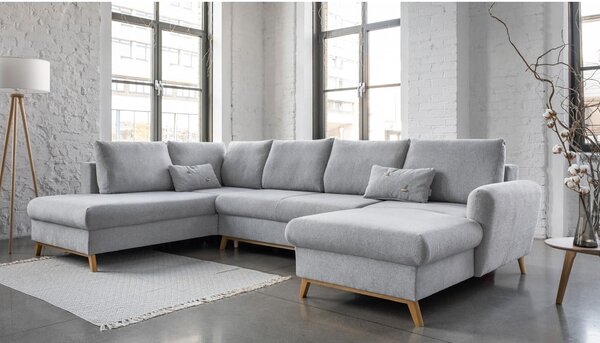 Jasnoszara rozkładana sofa w kształcie litery "U" Miuform Scandic Lagom, lewostronna