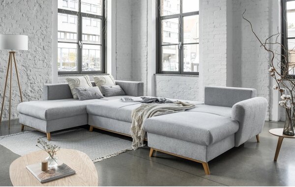 Jasnoszara rozkładana sofa w kształcie litery "U" Miuform Scandic Lagom, lewostronna