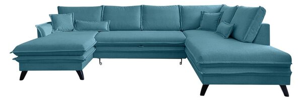 Turkusowa rozkładana sofa w kształcie litery "U" Miuform Charming Charlie, prawostronna