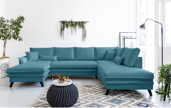 Turkusowa rozkładana sofa w kształcie litery "U" Miuform Charming Charlie, prawostronna