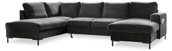 Ciemnoszara aksamitna rozkładana sofa w kształcie litery "U" Miuform Lofty Lilly, lewostronna