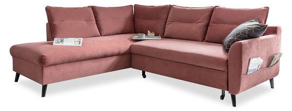 Różowy aksamitny narożnik rozkładany Miuform Stylish Stan L, lewostronny