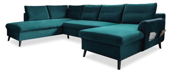 Turkusowa aksamitna rozkładana sofa w kształcie litery "U" Miuform Stylish Stan, lewostronna