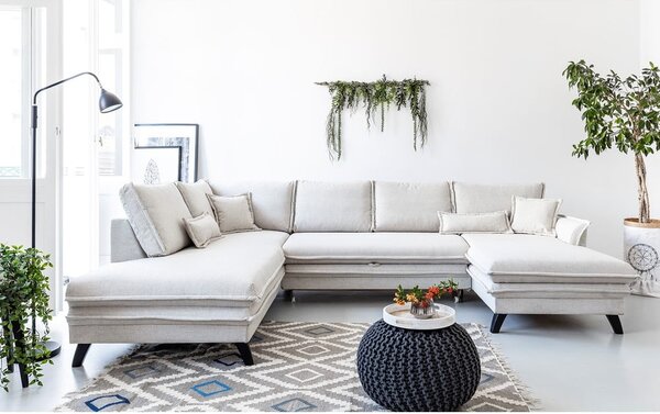 Jasnobeżowa rozkładana sofa w kształcie litery "U" Miuform Charming Charlie, lewostronna