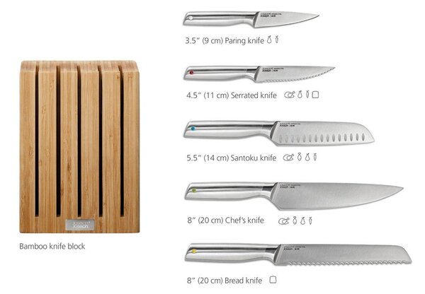 Zestaw noży ze stojakiem ze stali nierdzewnej 5 szt. Elevate Bamboo – Joseph Joseph