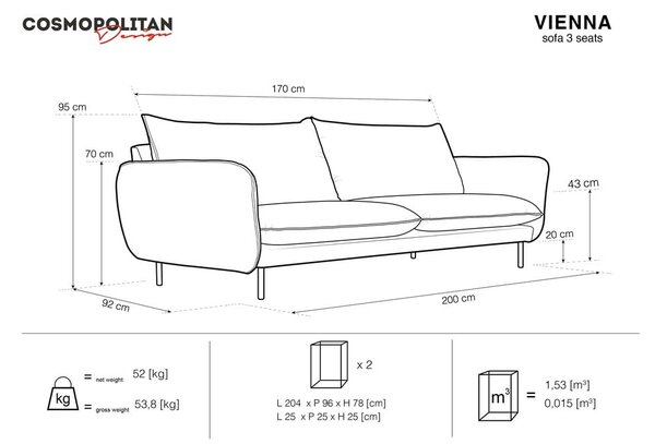 Beżowa sofa Cosmopolitan Design Vienna, 200 cm