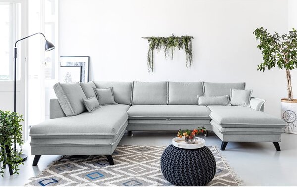 Jasnoszara rozkładana sofa w kształcie litery "U" Miuform Charming Charlie, lewostronna