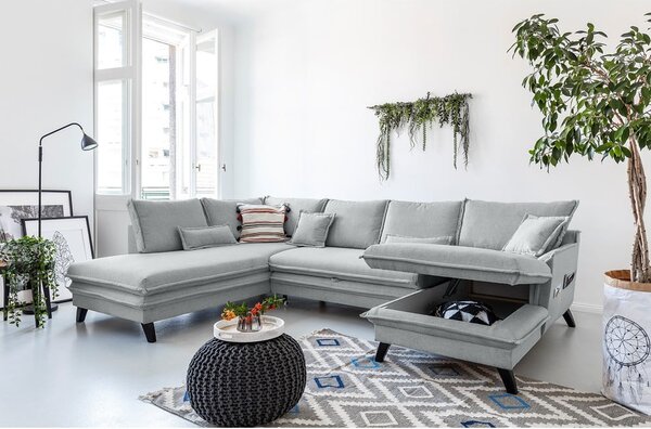 Jasnoszara rozkładana sofa w kształcie litery "U" Miuform Charming Charlie, lewostronna