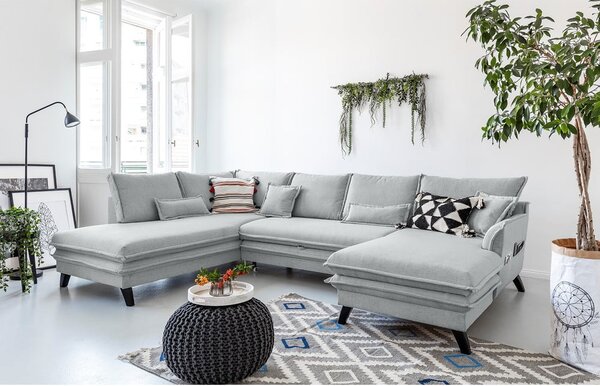 Jasnoszara rozkładana sofa w kształcie litery "U" Miuform Charming Charlie, lewostronna