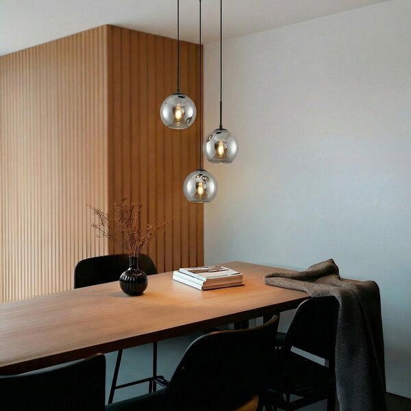 Lampa Wisząca Lindby, Jurian, ściemnialny, szary, salon, szkło, nowoczesny