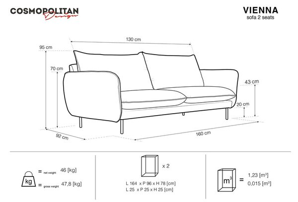 Jasnoszara sofa Cosmopolitan Design Vienna, 160 cm